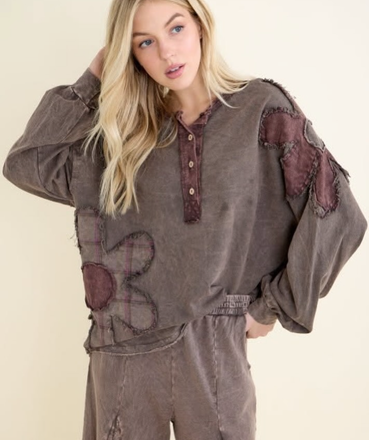 J her brown patch top