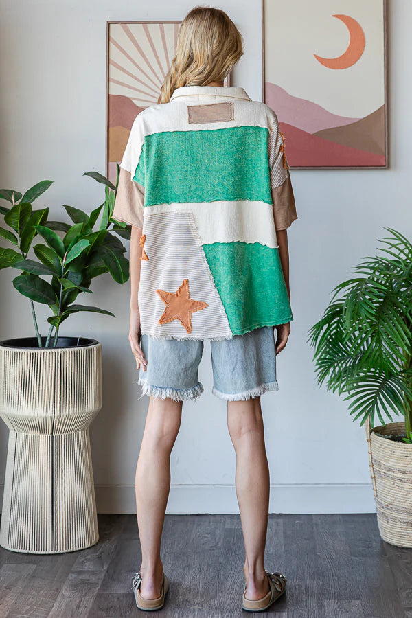 Oli and Hali washed star collared shirt