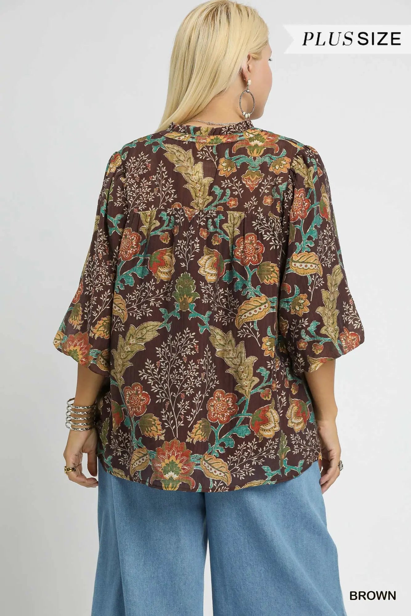 Umgee brown mix floral print top