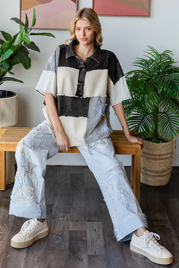 Oli and Hali washed star collared shirt