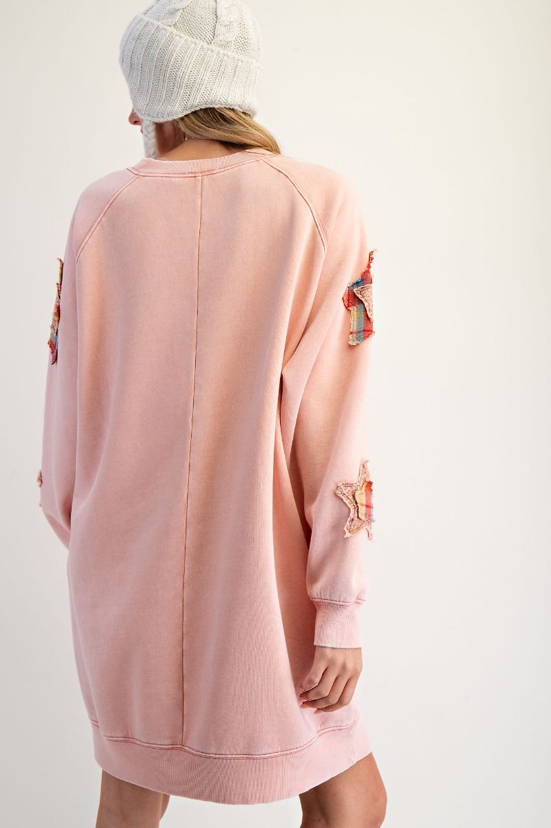 Easel star patch mineral wash terry dress