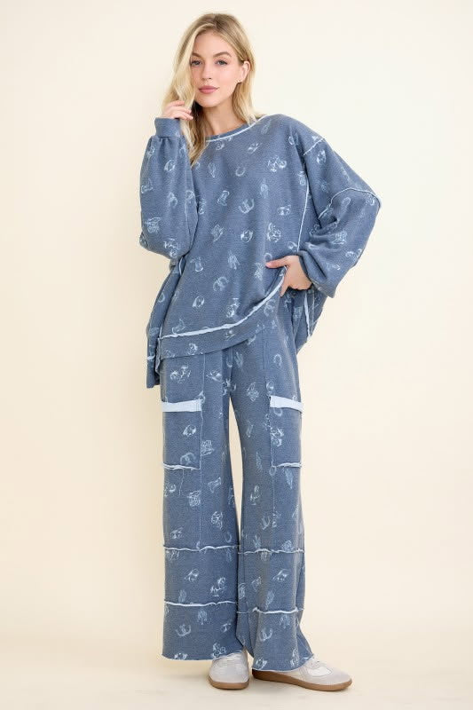 J Her Western twill knit sweatshirt pant set