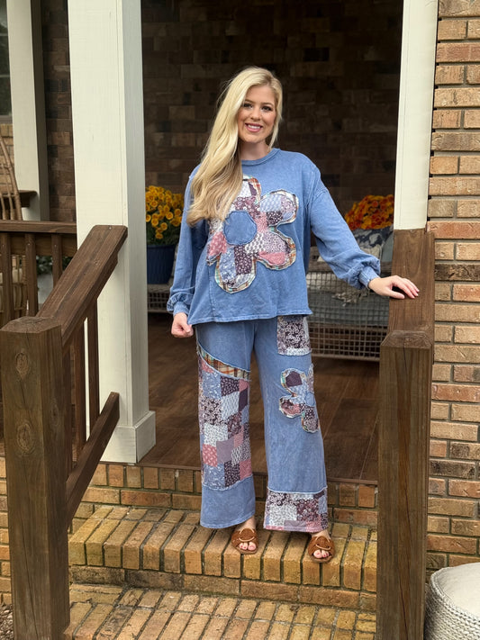 J Her patch knit pant sets