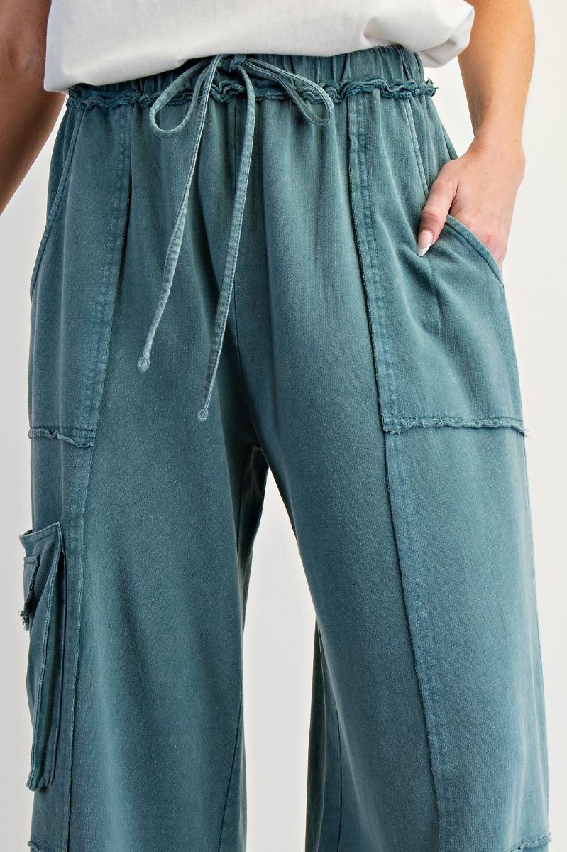 Easel MINERAL WASHED TERRY KNIT PANTS teal