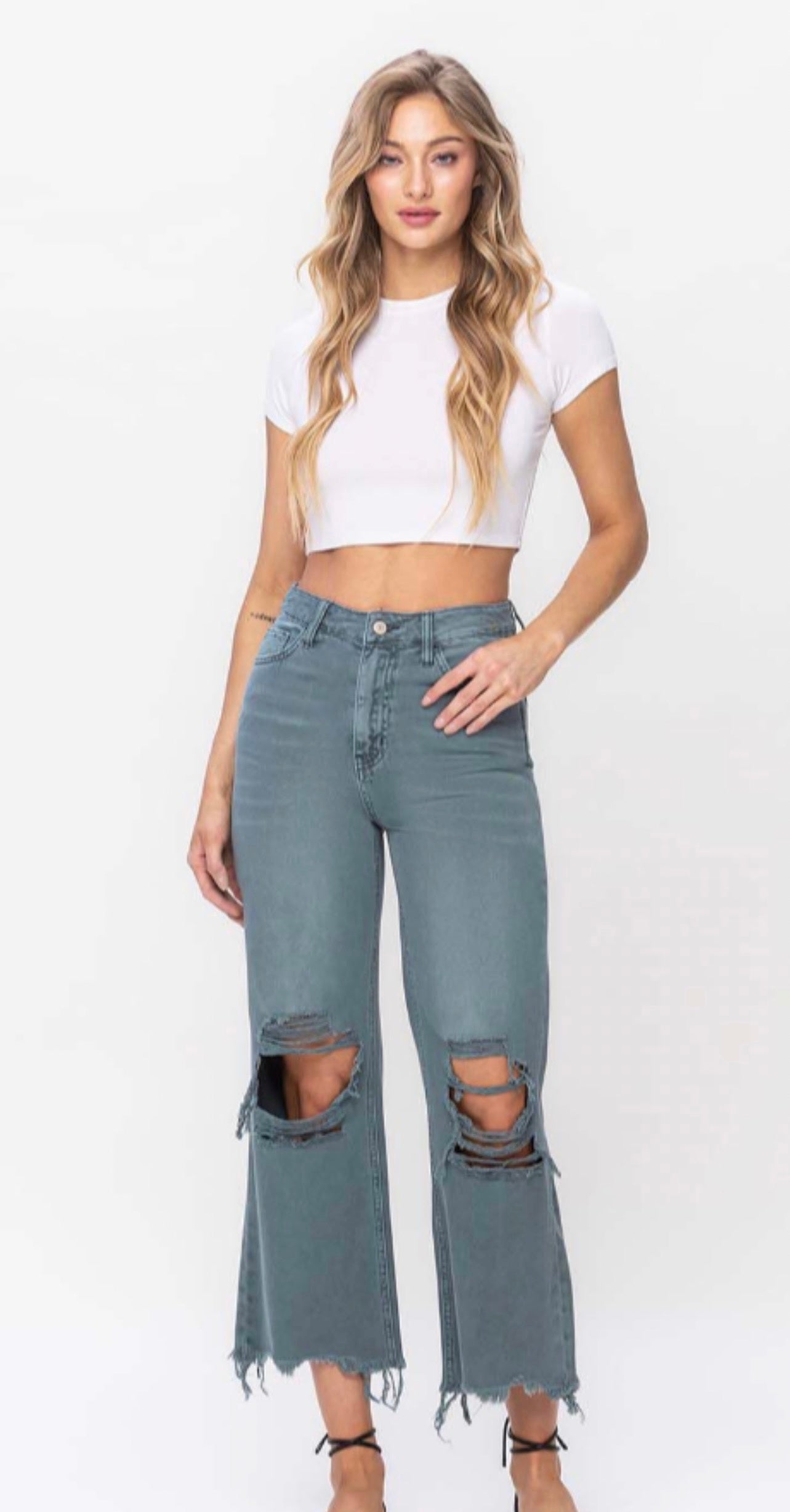 Vervet cropped distressed jeans Mallard green