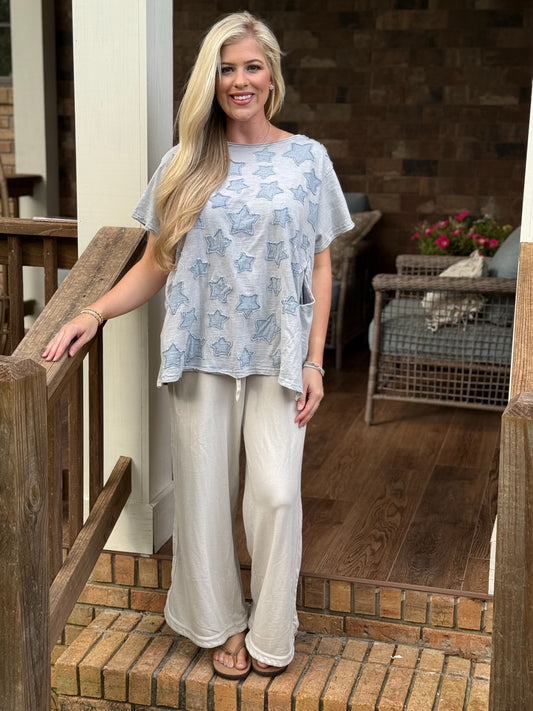 Blue velvet mineral wash star tops