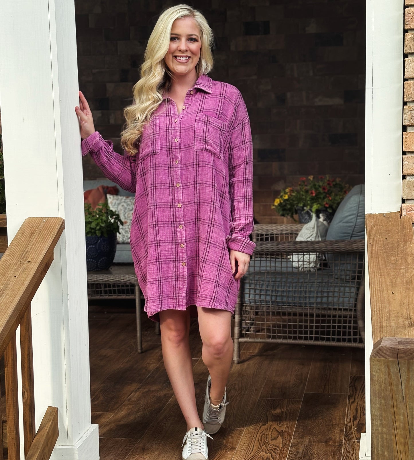 Easel plaid button down dress