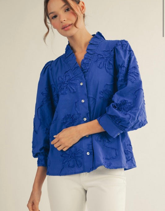 Jodifl raised flower button up tops