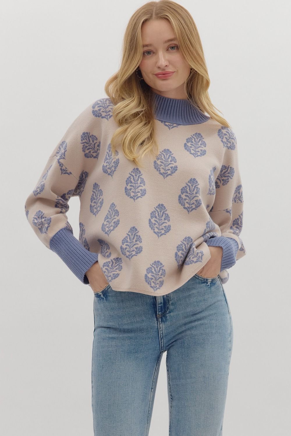 Entro powder blue and taupe knit sweater