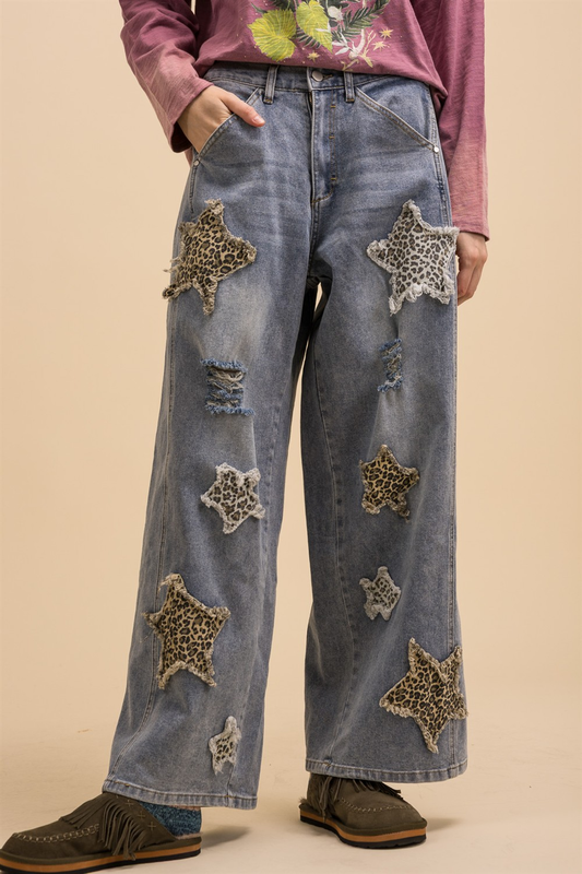 Blue velvet patch jeans
