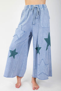 Easel Star patchwork wide leg mineral wash pants