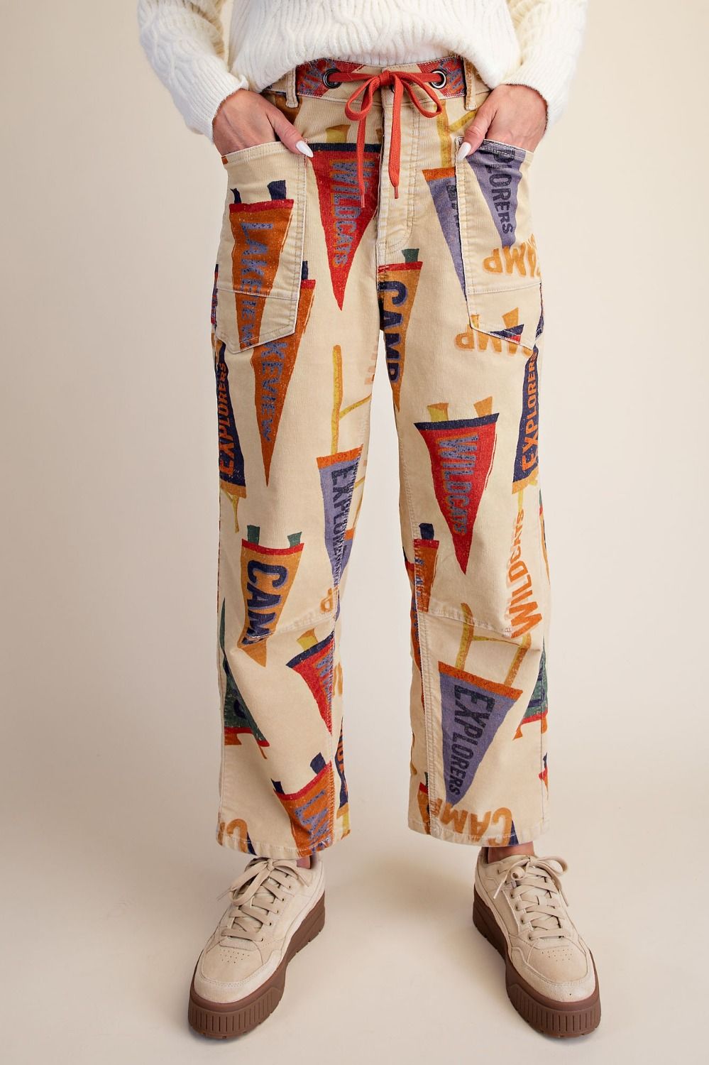 EASEL FLAG PRINTED STRETCH BABY CORDUROY BARREL PANTS