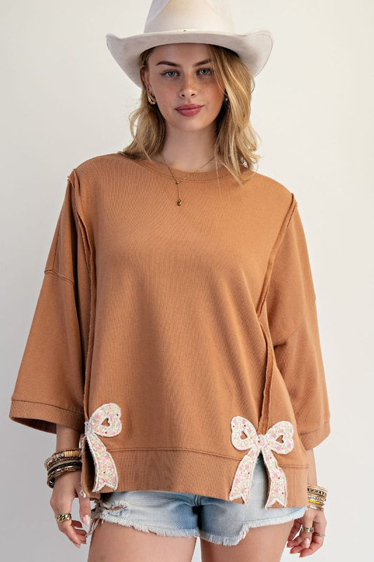 Easel bow patch sweater top