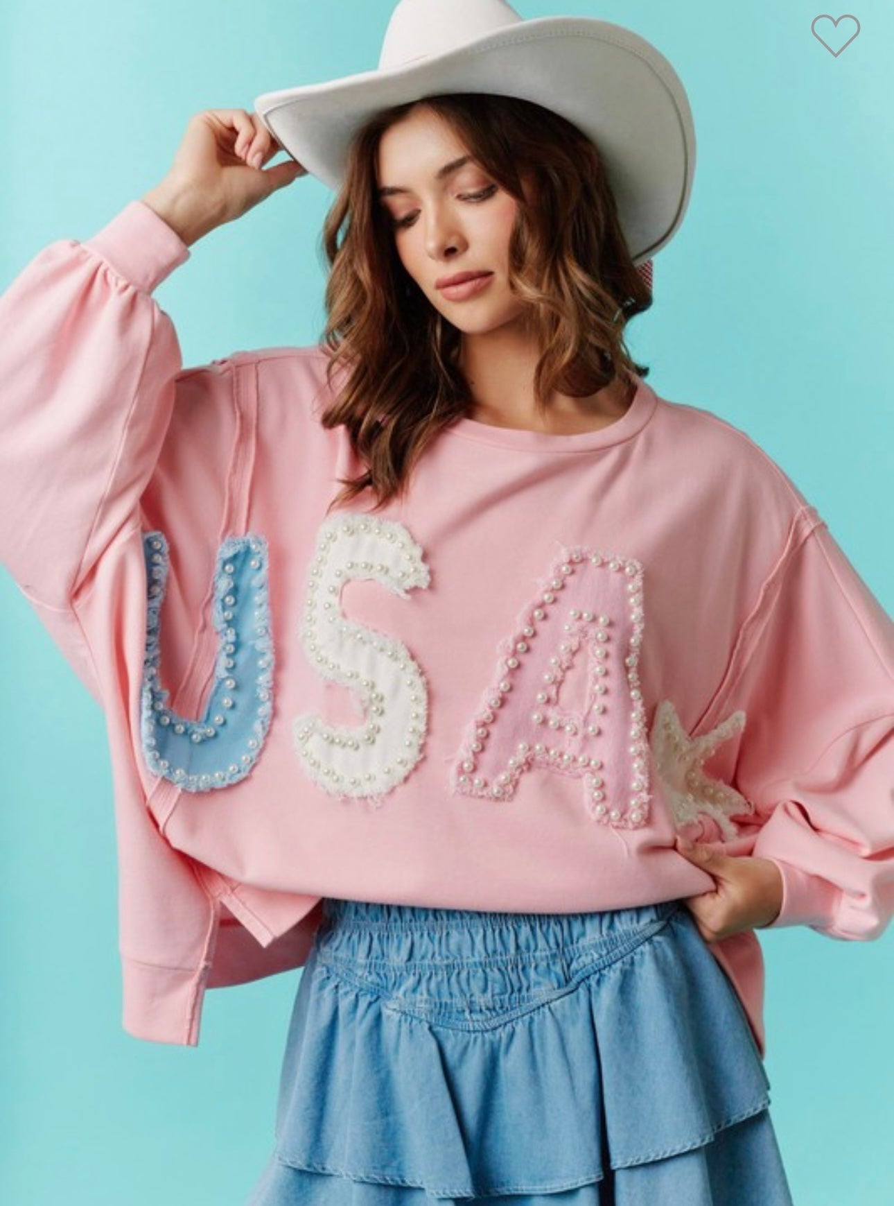 USA patches & pearl detailed pullover fantastic fawn