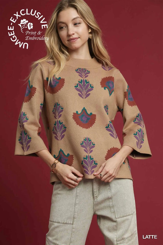 Umgee mock neck floral sweater