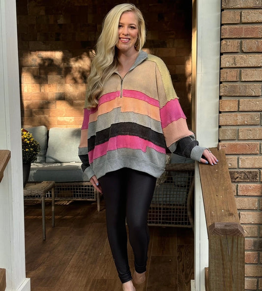 Oli and Hali waffle knit half zip pullover