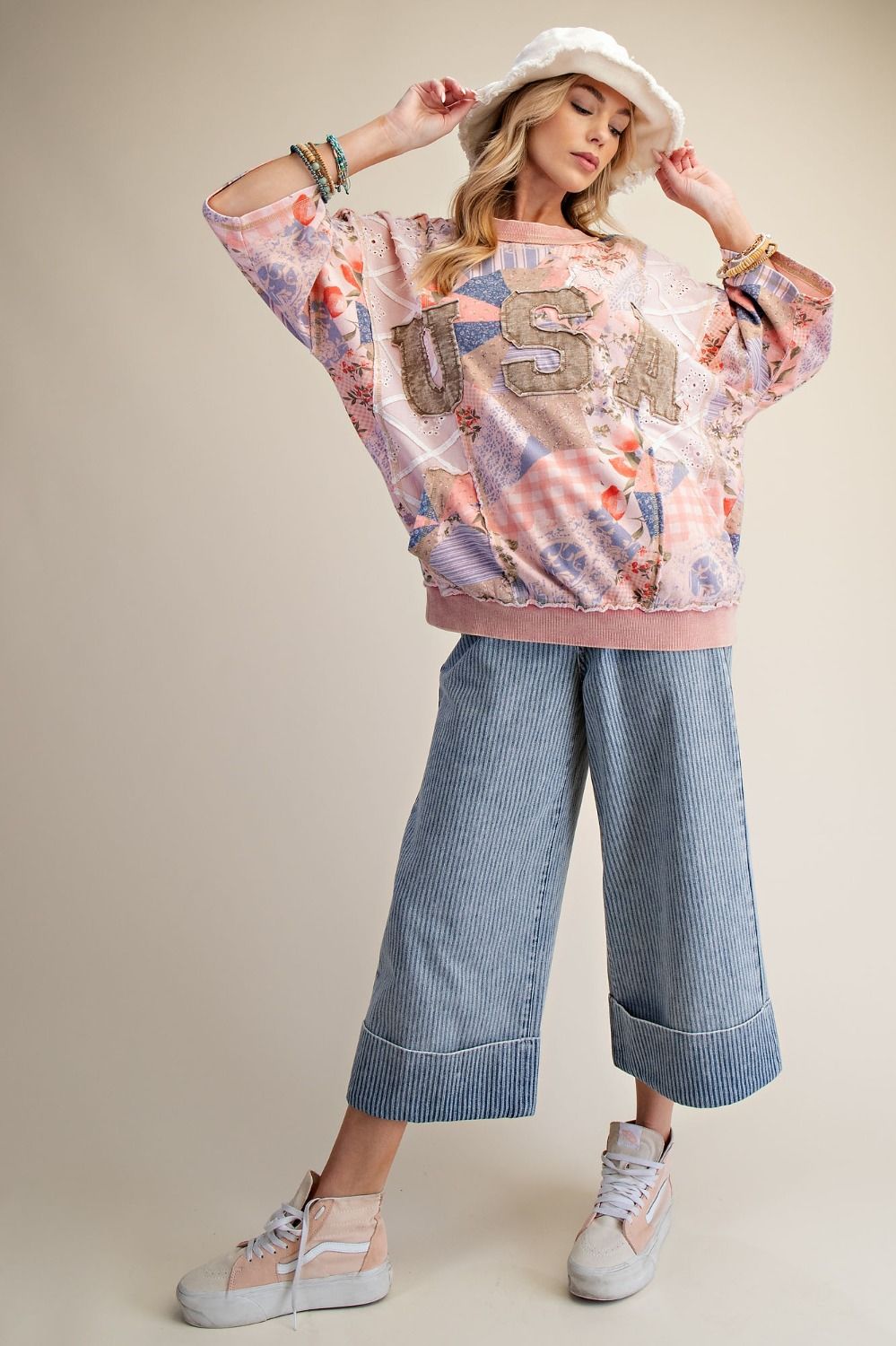 Easel USA PATCH FRONT PRINTED WASHED TERRY PULLOVER