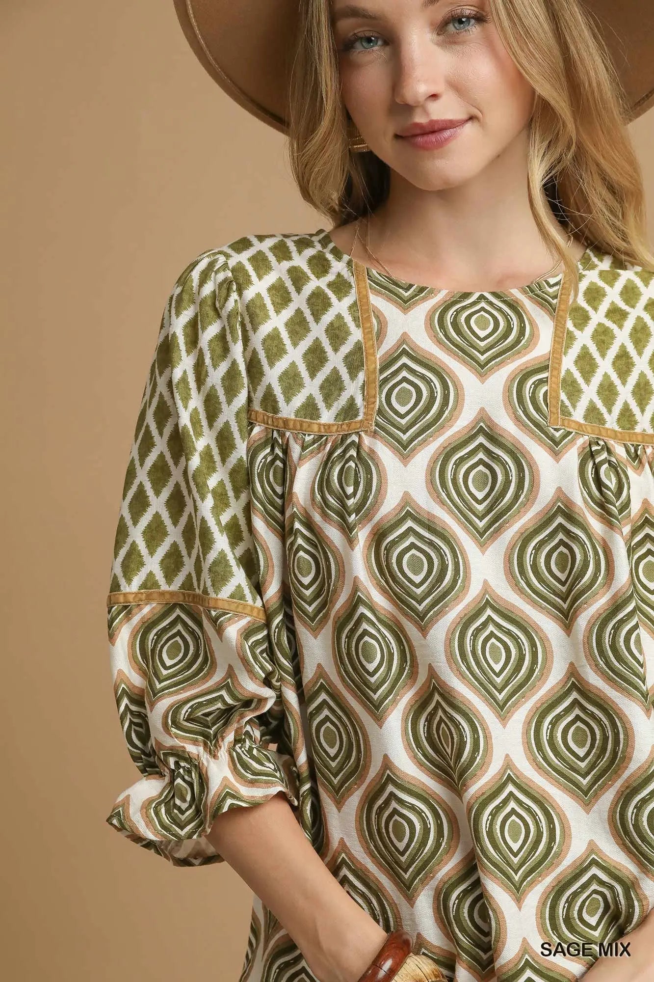 Umgee Retro Geometric Print Top