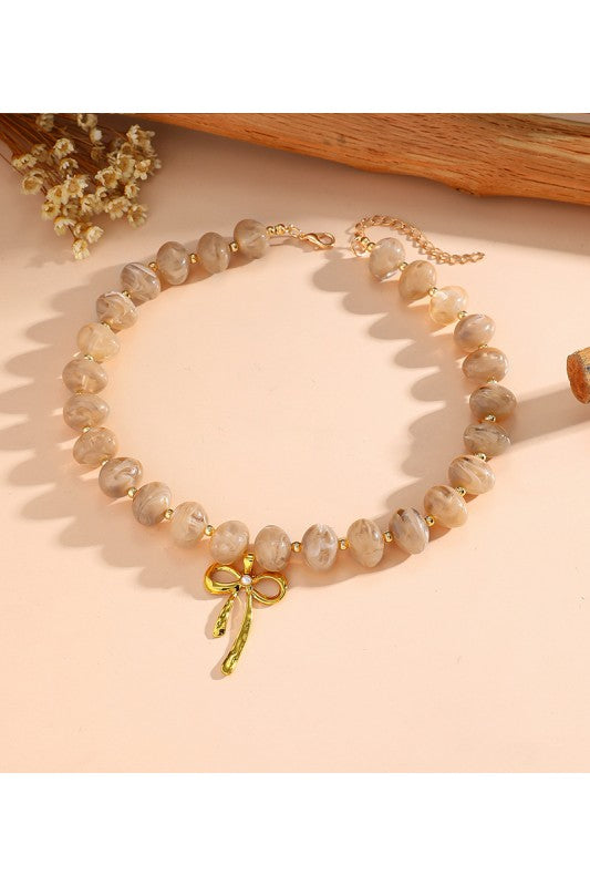 Chunky beaded bow necklaces