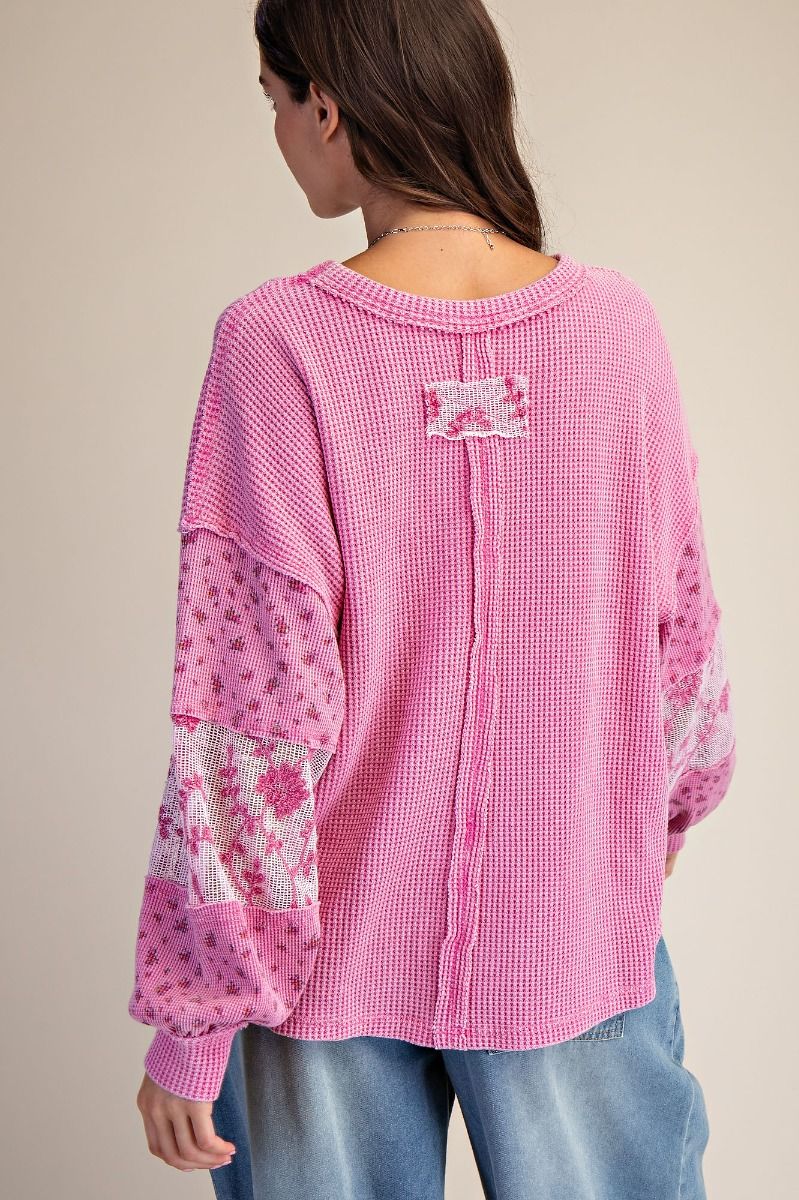 Easel berry pink waffle knit top