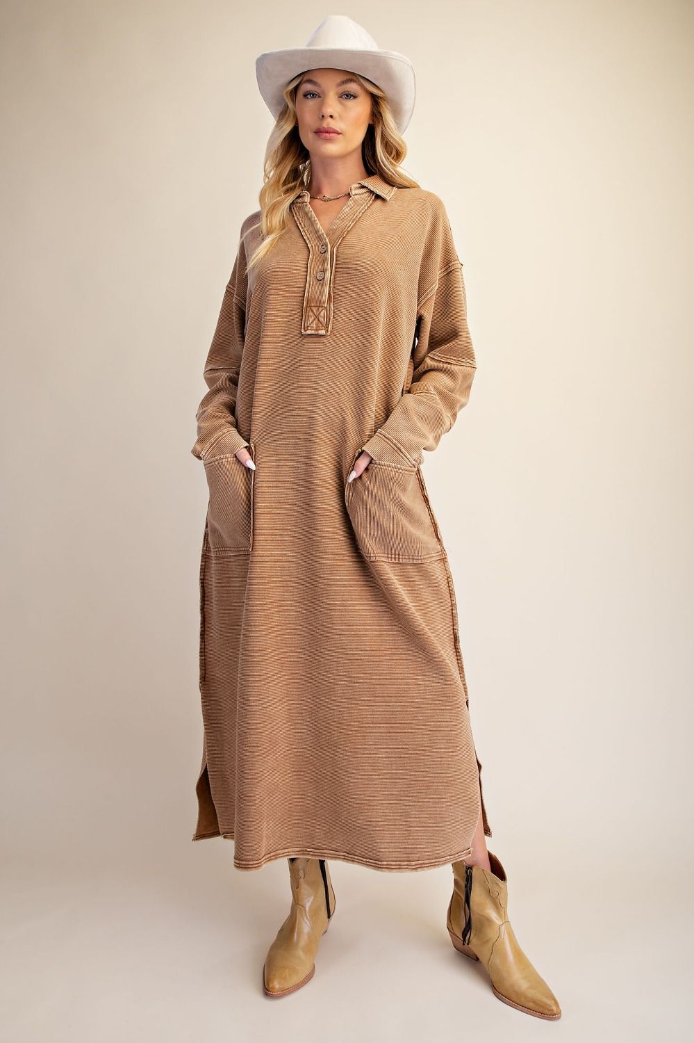 EASEL WASHED TEXTURED KNIT HENELY DRESS