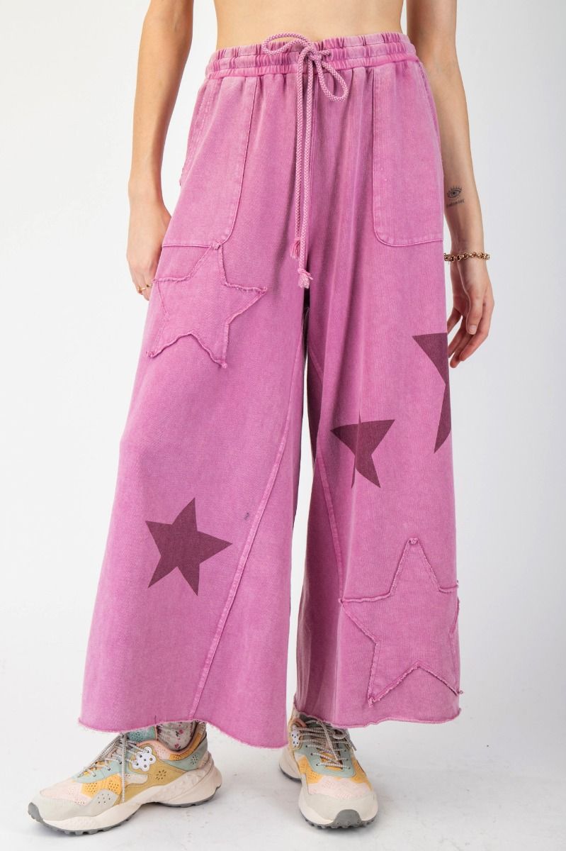 Easel Star patchwork wide leg mineral wash pants