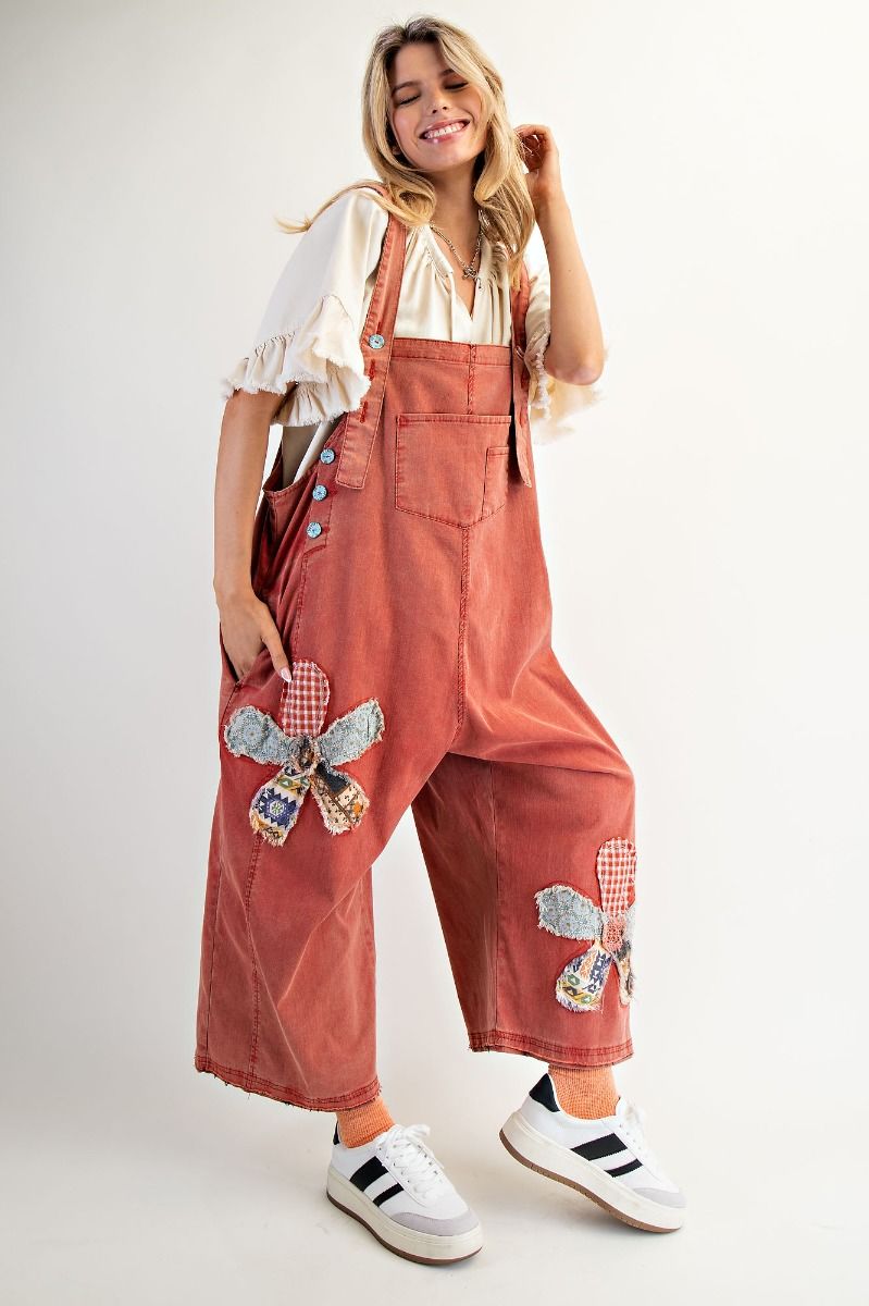 Easel patchwork denim overalls