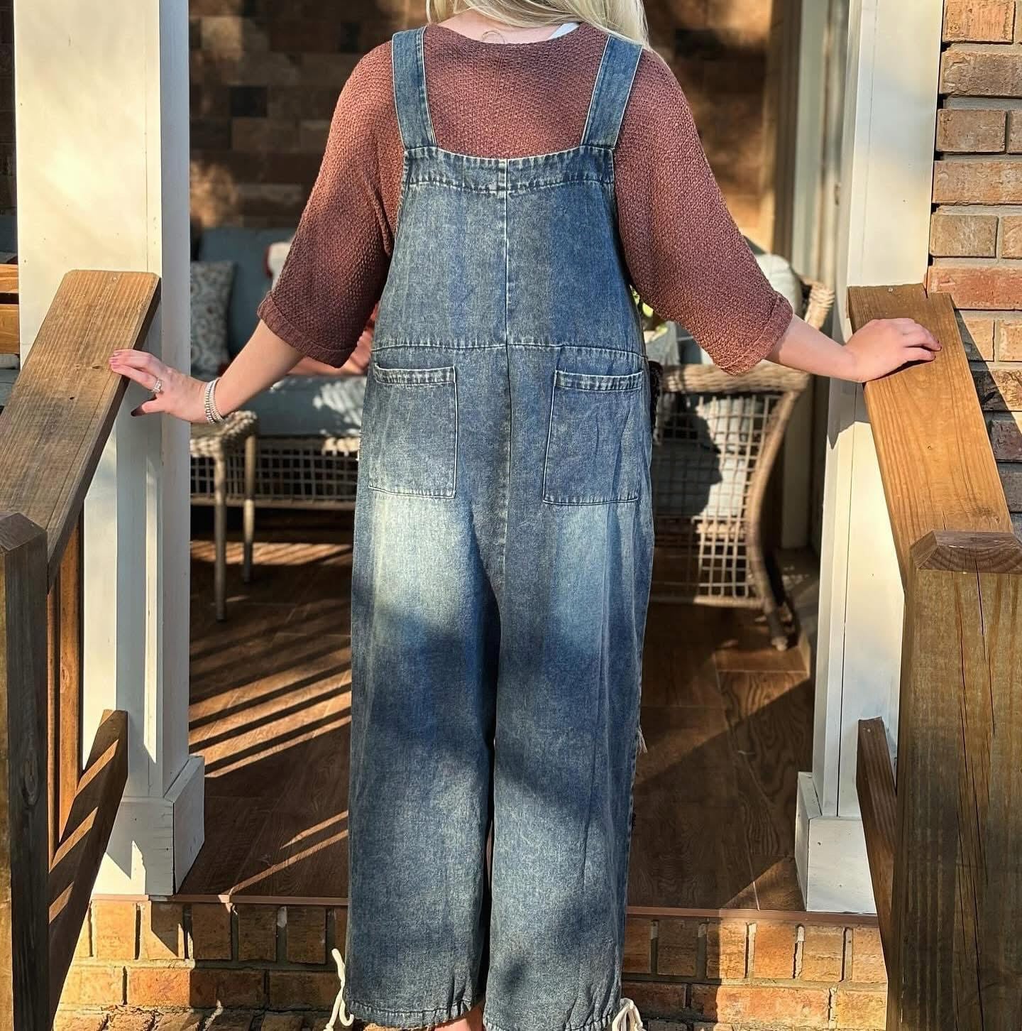Blue velvet patch denim overalls