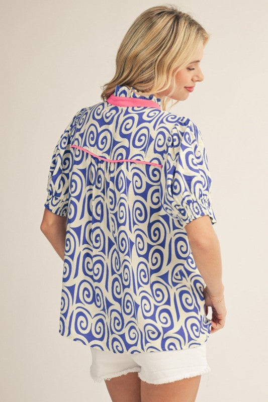 Jodifl contrast swirl collared tops