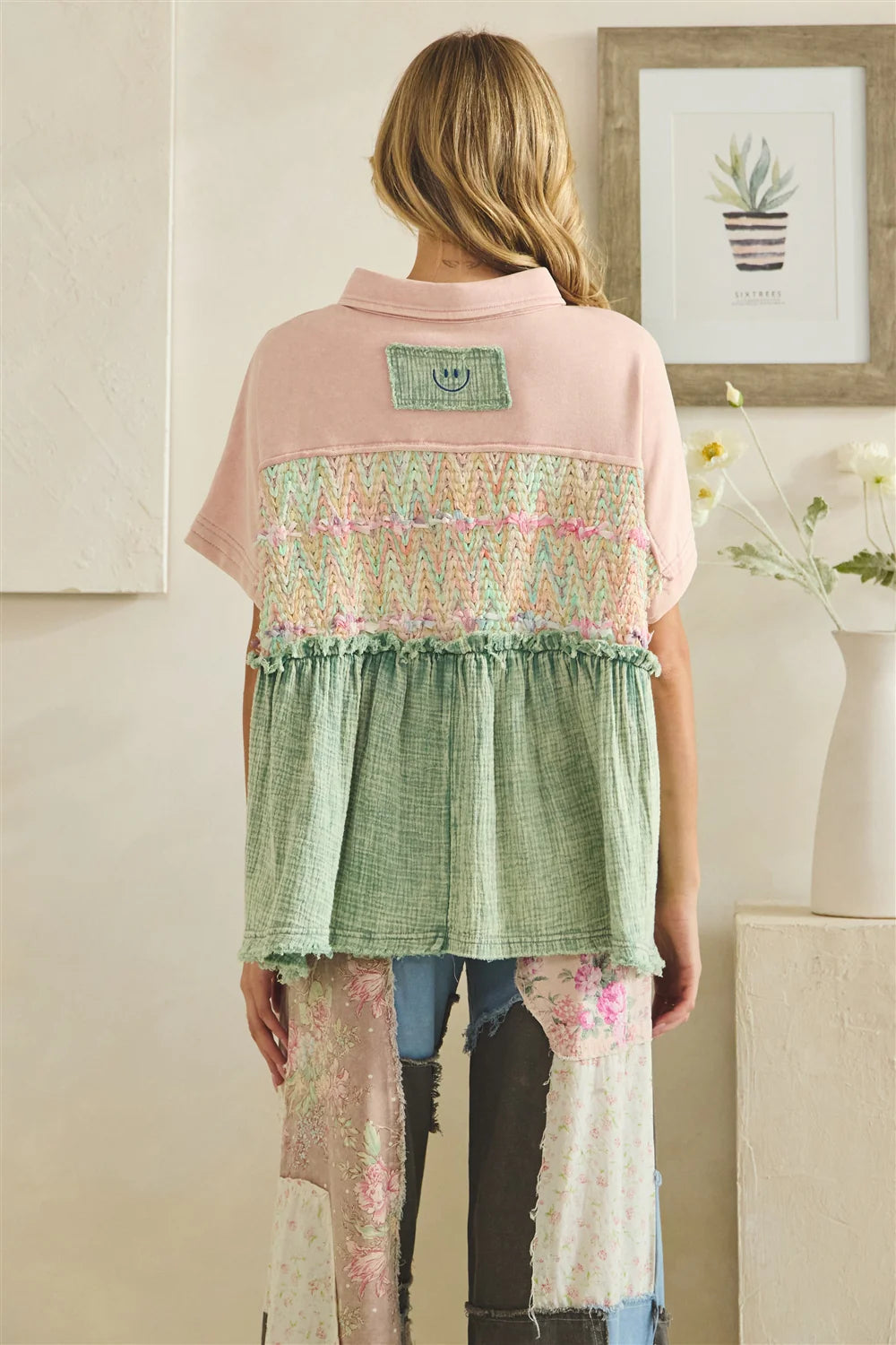 Oli and Hali WASHED COLLARED HALF PLACKET TOP