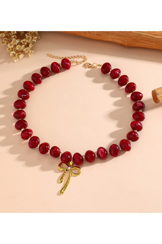 Chunky beaded bow necklaces