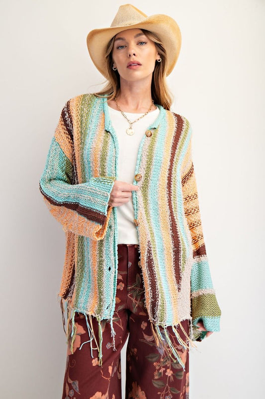 Easel MULTI COLOR KNITTED BUTTON DOWN CARDIGAN