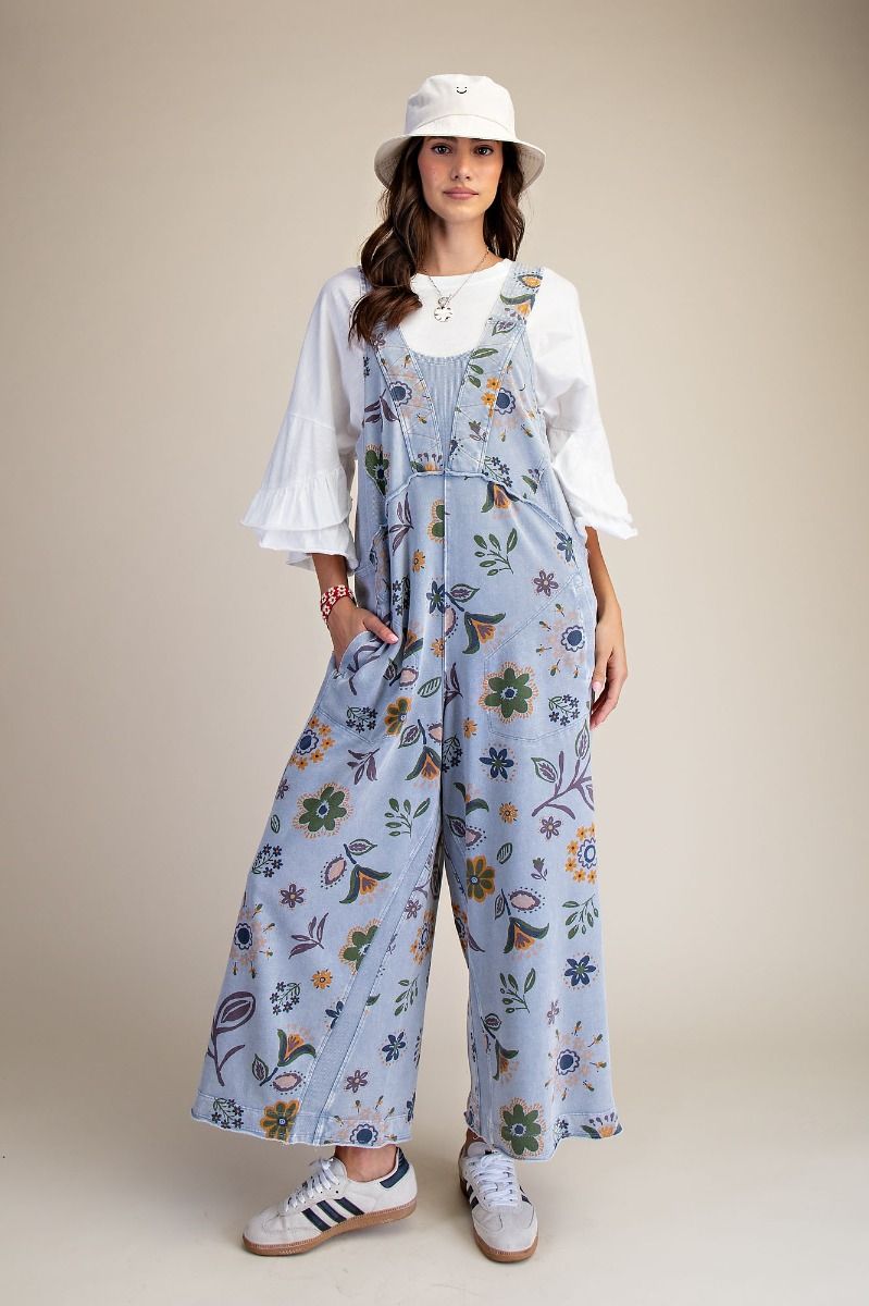 Easel signature printed washed terry jumpsuit