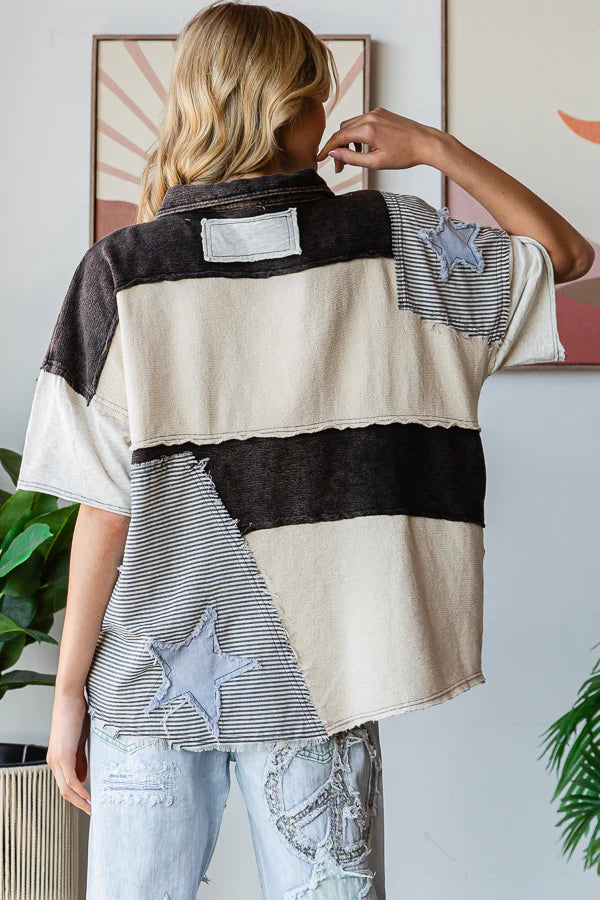 Oli and Hali washed star collared shirt