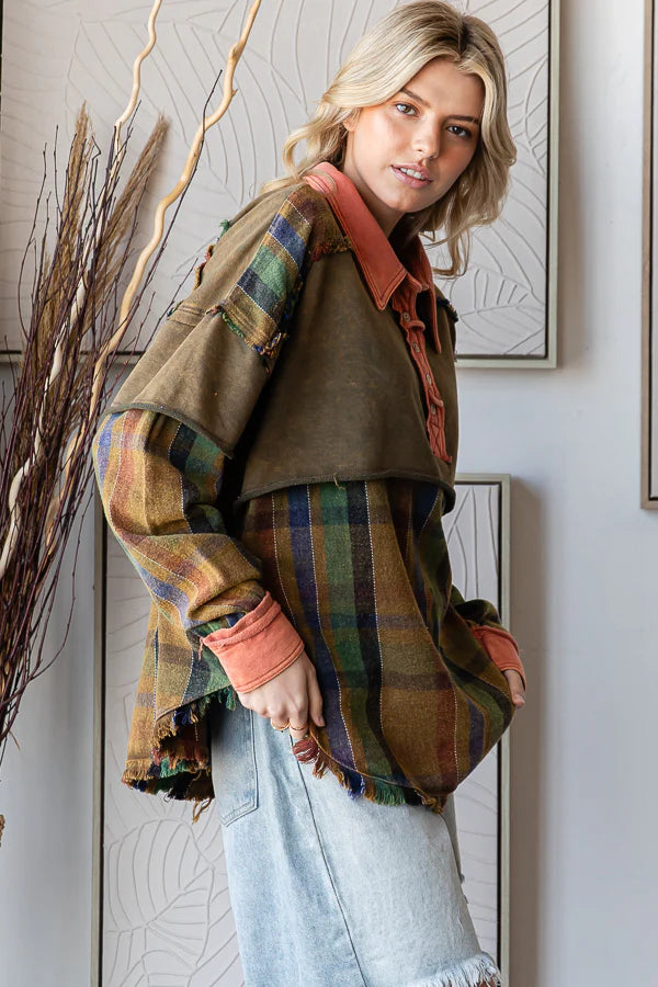 Oli and Hali plaid half button down pullover