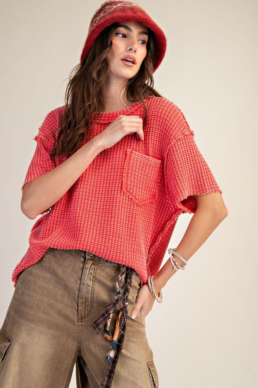 Easel basic waffle knit tops