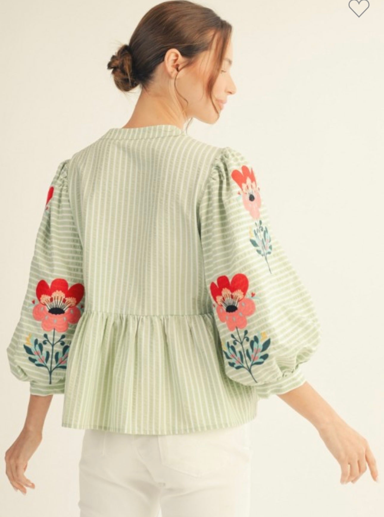 Jodifl sage pinstripe embroidered top
