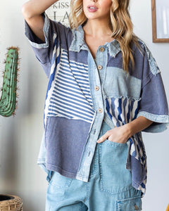 Oli and Hali patchwork button down top