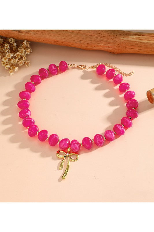 Chunky beaded bow necklaces