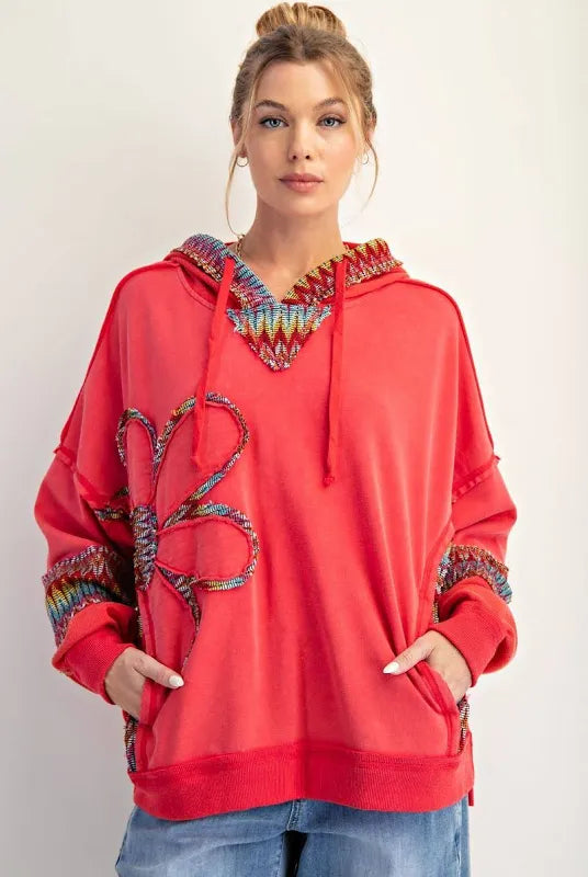 Easel patch hoodie boho red