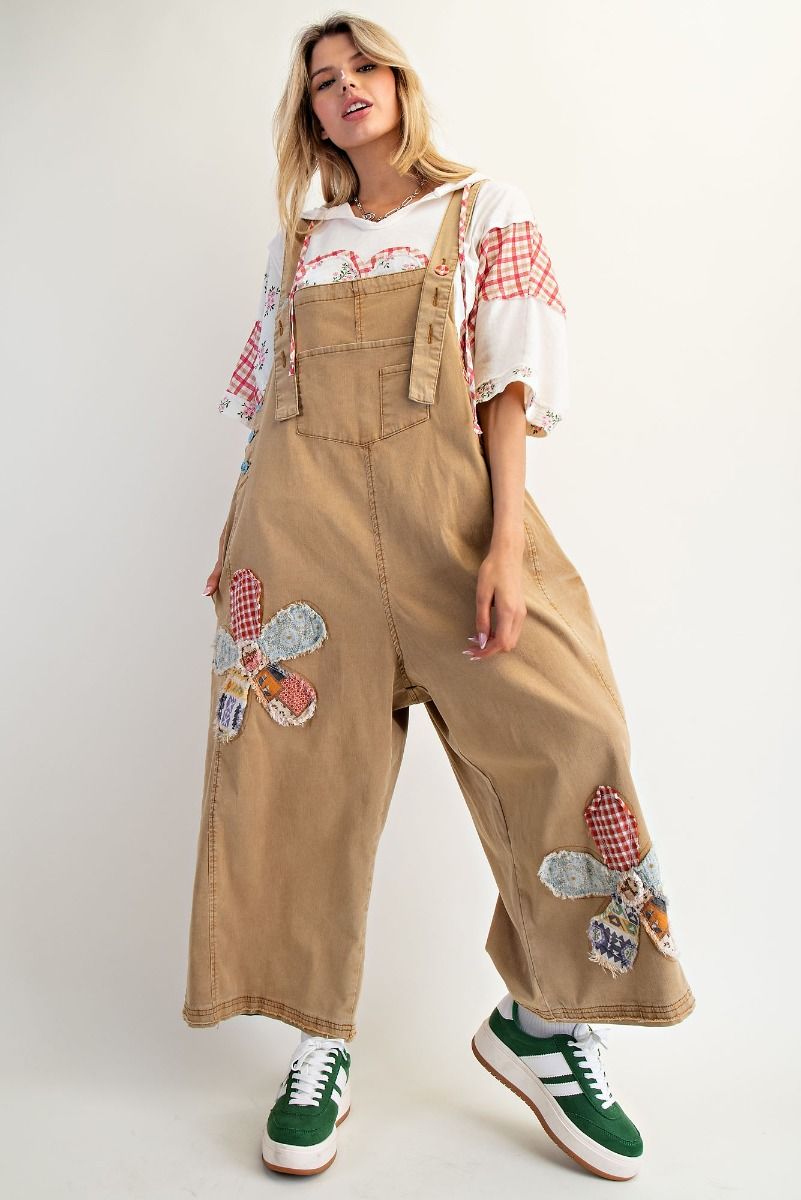 Easel patchwork overalls camel
