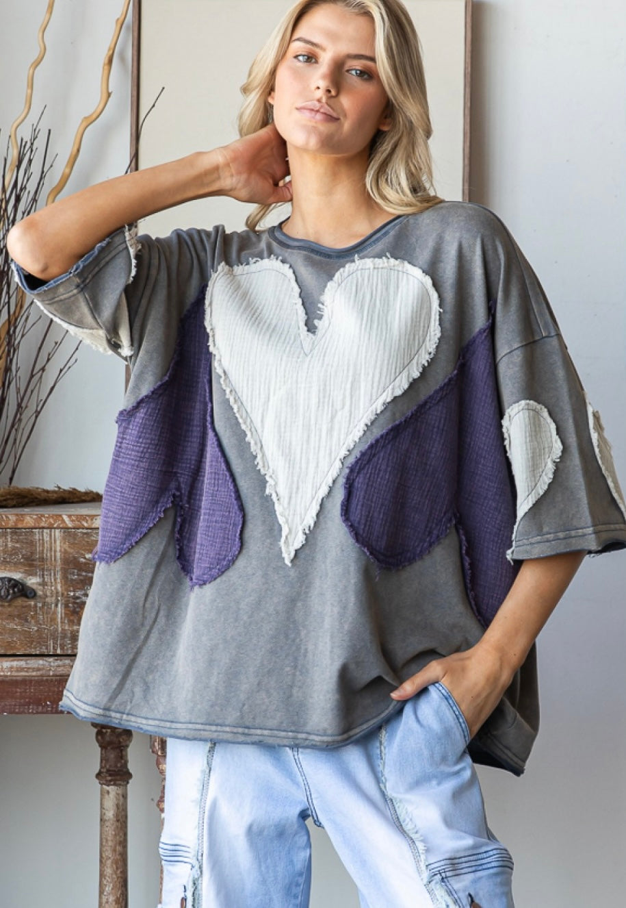 Oli and Hali patchwork heart tops