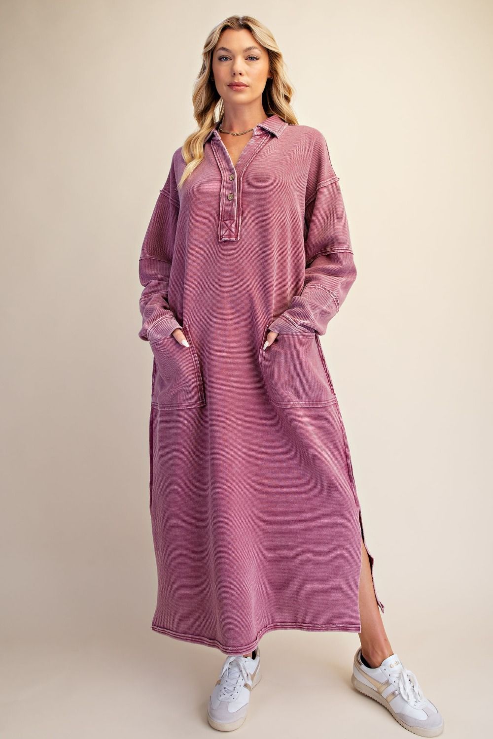 EASEL WASHED TEXTURED KNIT HENELY DRESS
