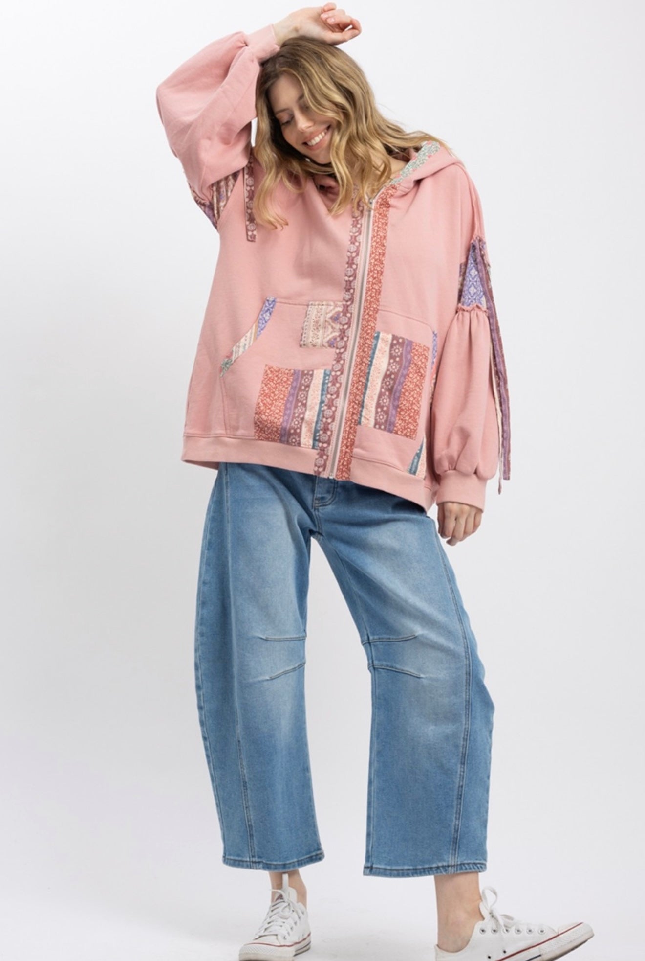 Blue velvet patch zip up