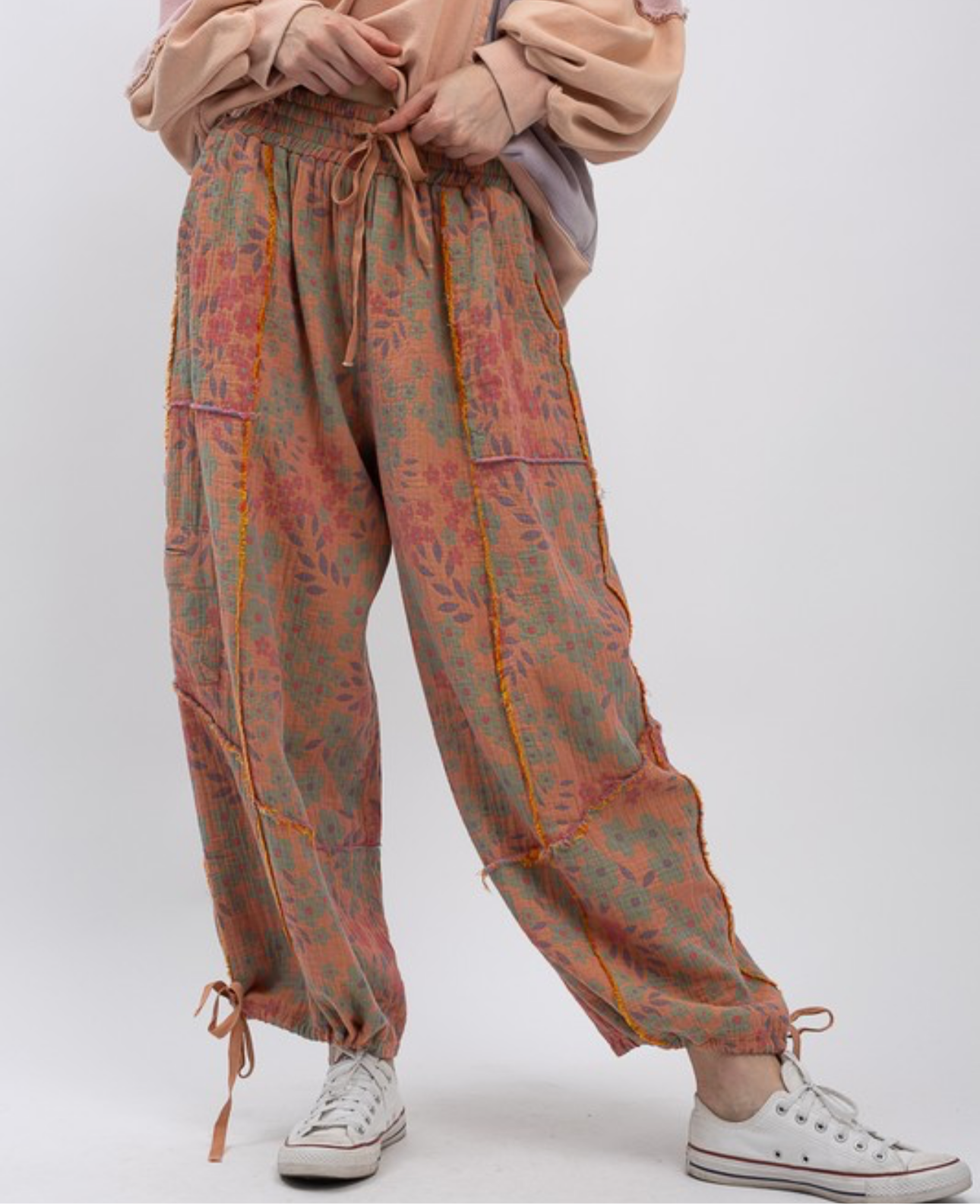 Blue velvet draw string jogger pants