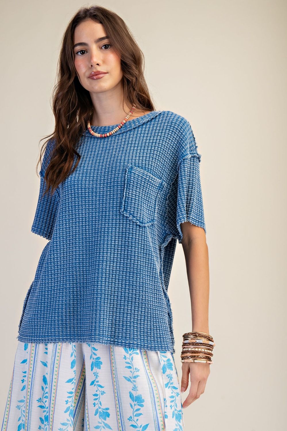 Easel basic waffle knit tops