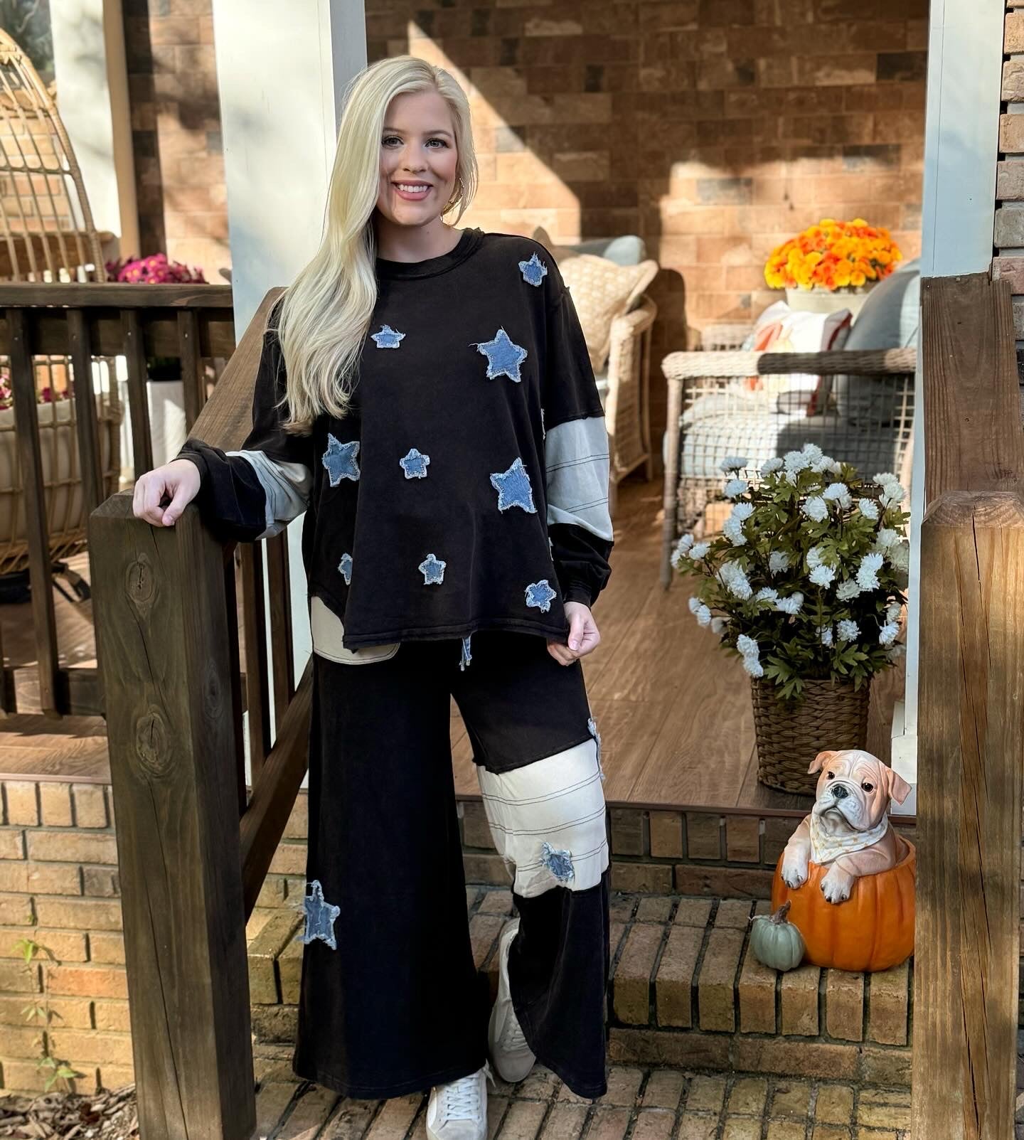Easel star knit patch pant sets