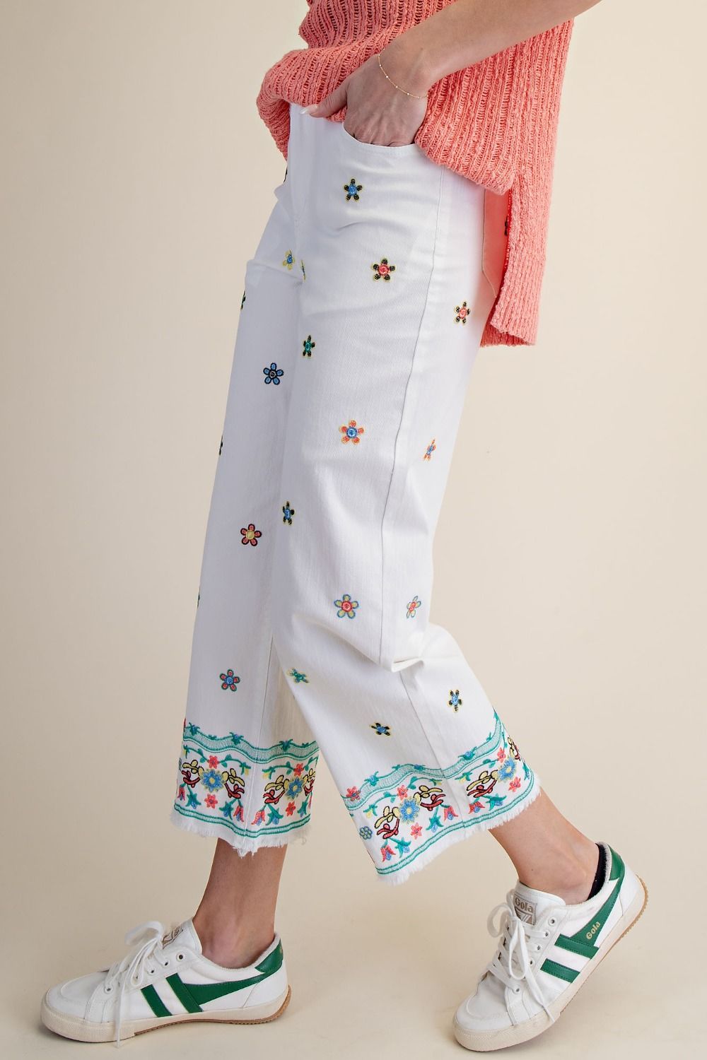 Easel embroidered denim pants