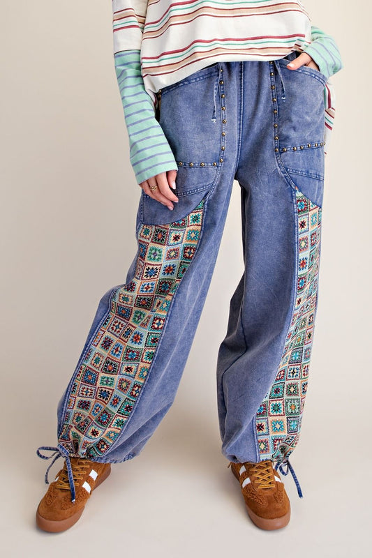EASEL JACQUARD PRINT MIX WASHED TWILL PANTS