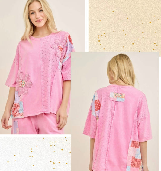 J her cotton candy pink raised flower knit set